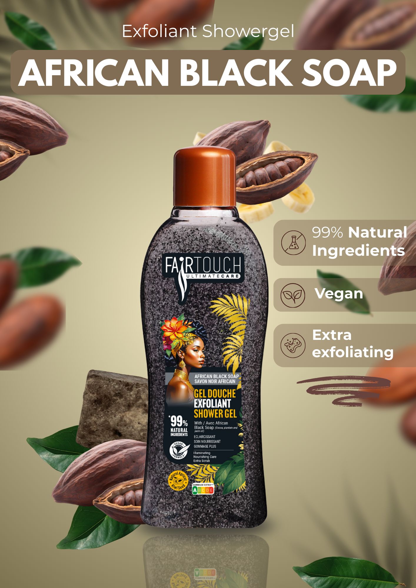 FairTouch Exfoliant Shower gel African Black Soap 1L