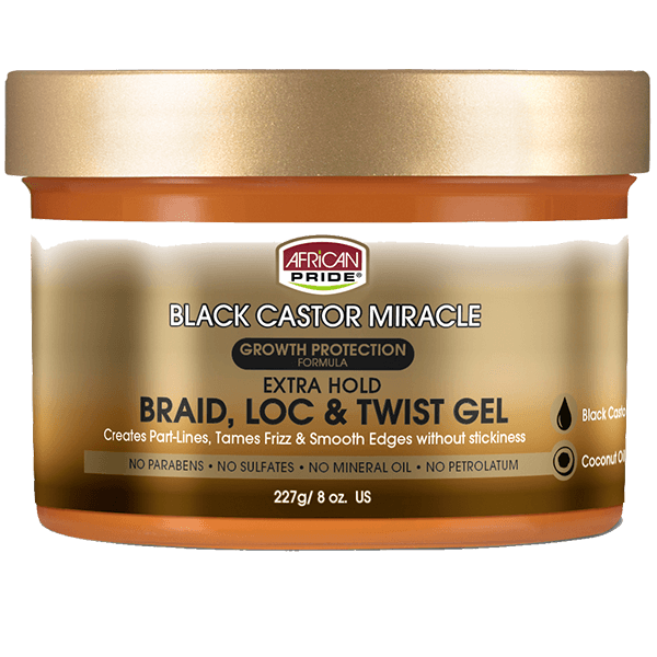 African Pride Black Castor Extra Hold Braid, Loc, & Twist Gel 8oz