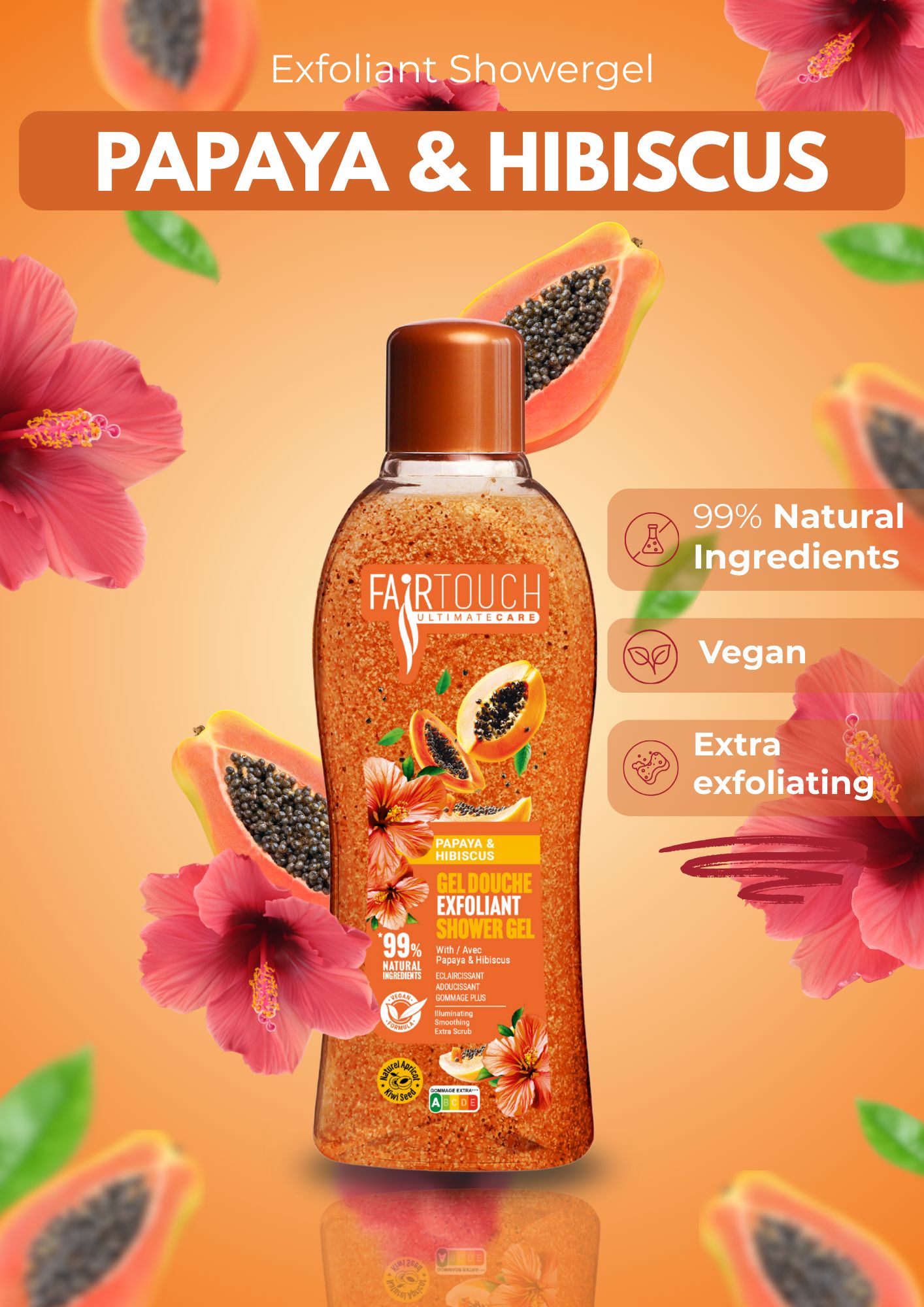 FairTouch Exfoliant Shower gel Papaya & Hibiscus 1L
