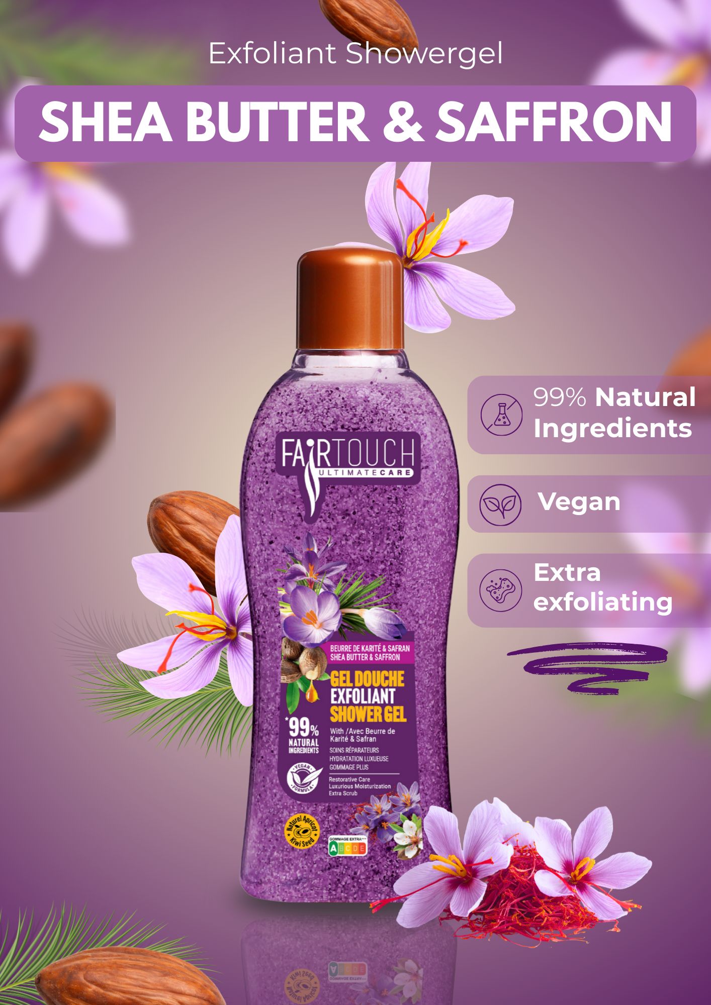 FairTouch Exfoliant Shower gel Shea Butter & Saffron 1L